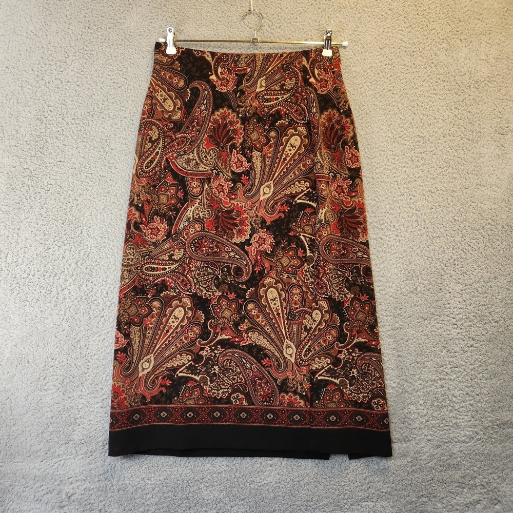 Briggs New York Petite Skirt Women Size 12P Paisley Print Zipper Maxi Stretch